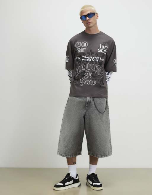 River Island Oversized fit cotton cherub t-shirt in grey, 3 of 4