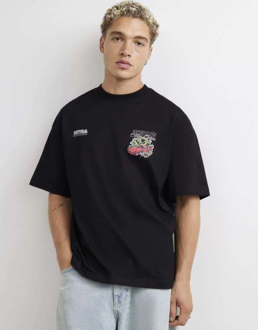 River Island Oversized fit cotton dragon car t-shirt in black, 2 of 4