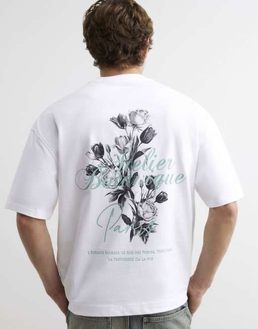 River Island Oversized fit cotton floral t-shirt in white , 4 of 4