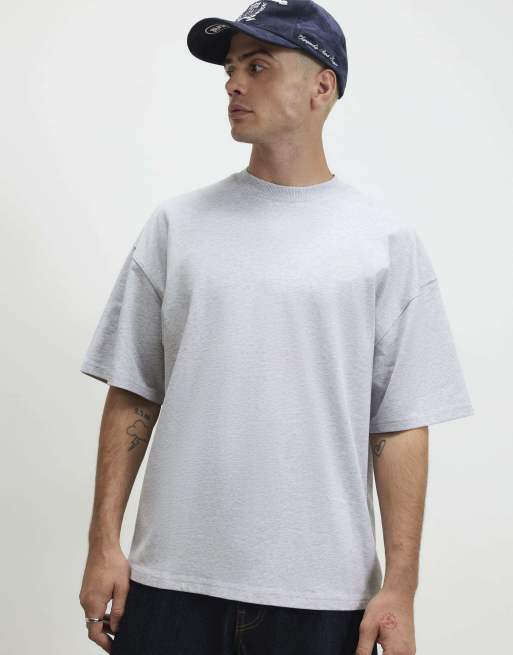River Island Oversized fit cotton heavyweight t-shirt in grey - marl, 3 of 4