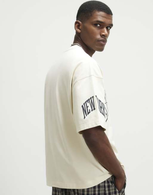 River Island Oversized fit cotton new york t-shirt in ecru, 4 of 4
