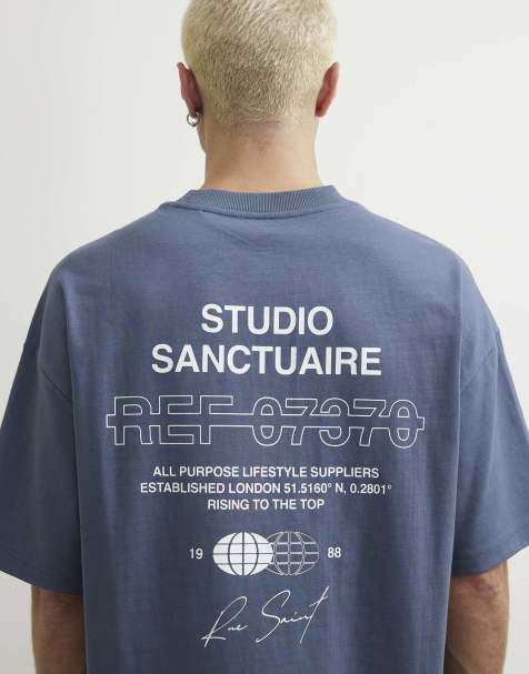River Island Oversized fit cotton sanctuaire t-shirt in blue - view 1