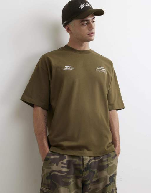 River Island Oversized fit cotton sanctuaire t-shirt in khaki, 2 of 4