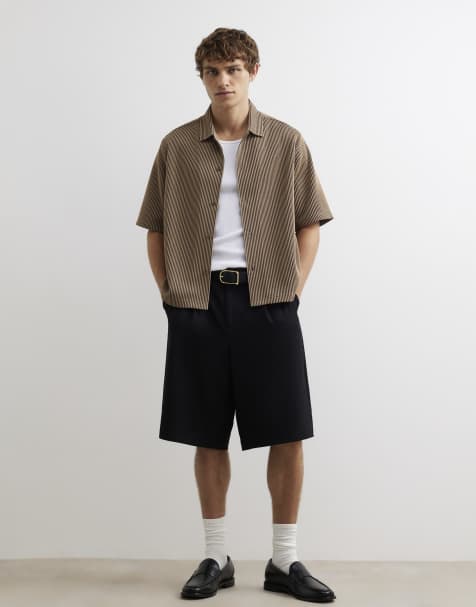River Island Oversized fit cotton stripe shirt in stone - view 1
