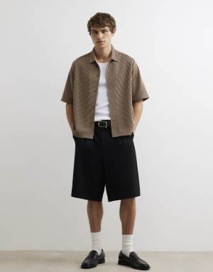 River Island Oversized fit cotton stripe shirt in stone