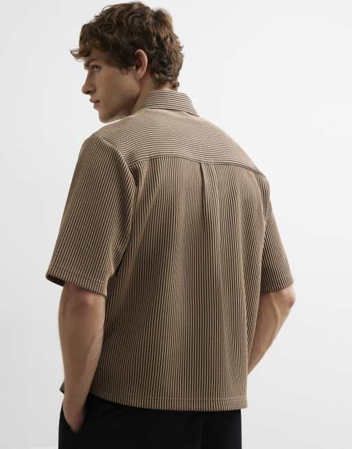 River Island Oversized fit cotton stripe shirt in stone, 4 of 4