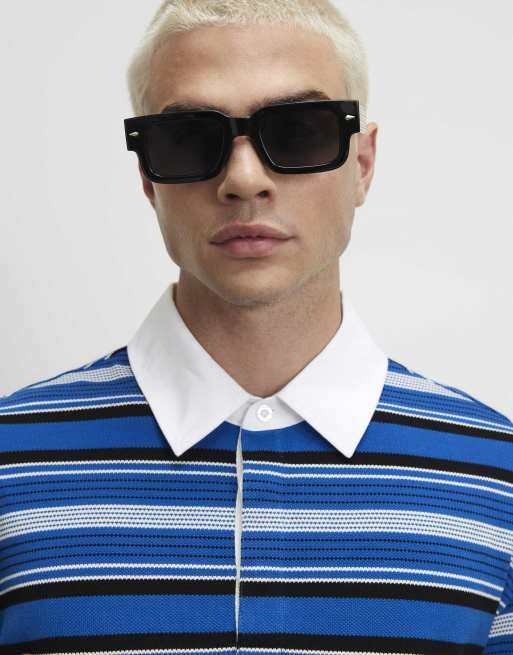 River Island Oversized fit cotton striped polo shirt in blue - dark, 3 of 4