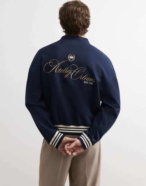River Island Oversized fit crest bomber jacket in navy - view 1