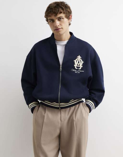 River Island Oversized fit crest bomber jacket in navy, 2 of 4