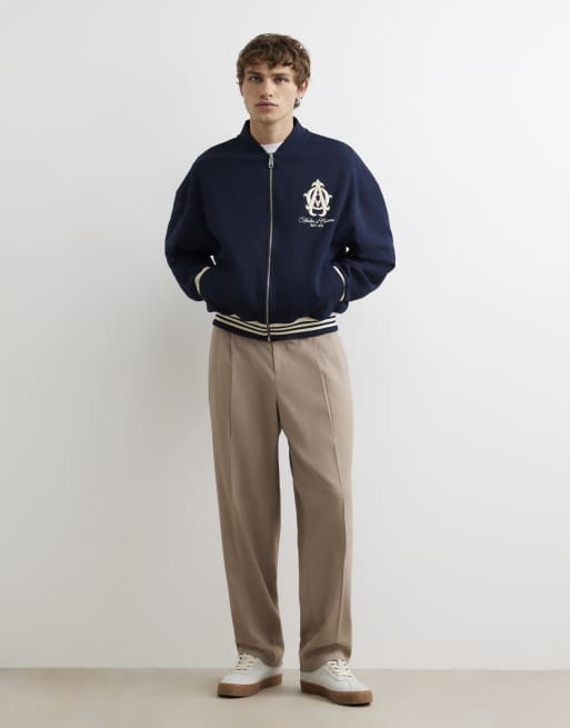 River Island Oversized fit crest bomber jacket in navy, 3 of 4