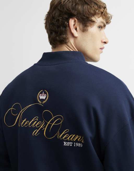 River Island Oversized fit crest bomber jacket in navy, 4 of 4