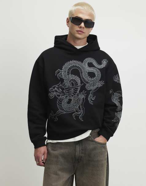 River Island Oversized fit embroidered dragon hoodie in black - view 1