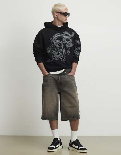 River Island Oversized fit embroidered dragon hoodie in black, 2 of 4