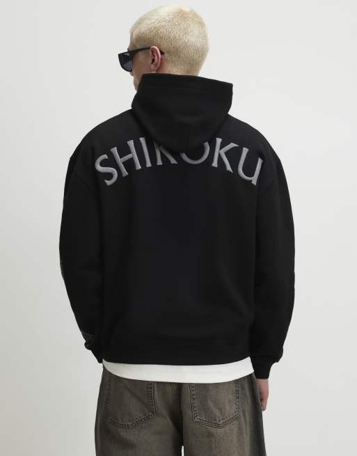 River Island Oversized fit embroidered dragon hoodie in black, 4 of 4