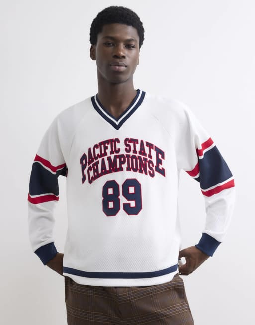 River Island Oversized fit hockey sweatshirt in ecru, 3 of 4