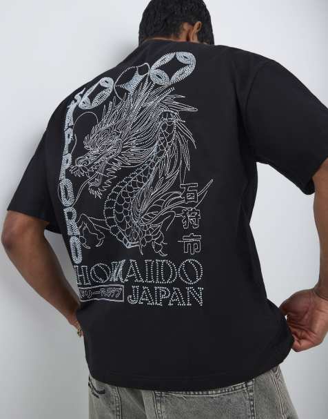 River Island Oversized fit hokkaido beaded t-shirt in black - view 1