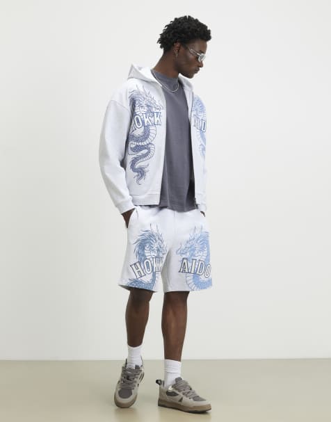 River Island Oversized fit hokkaido washed shorts in grey marl - view 1