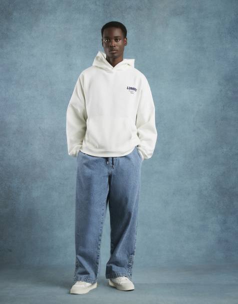 River Island Oversized fit italic luminis hoodie in ecru - view 1