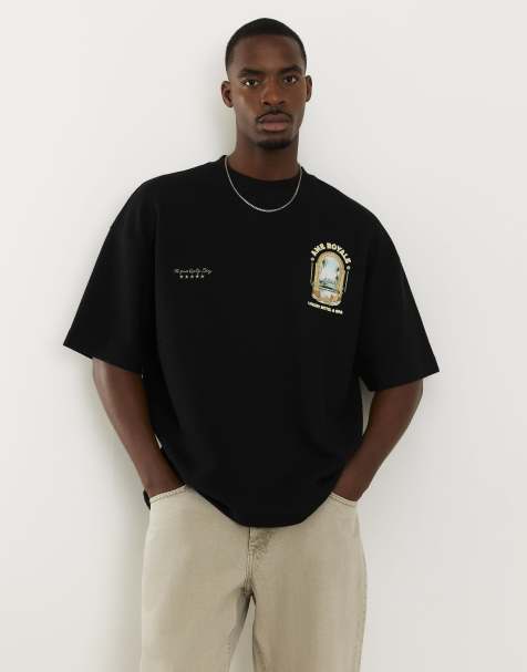 River Island Oversized fit landscape patch t-shirt in black