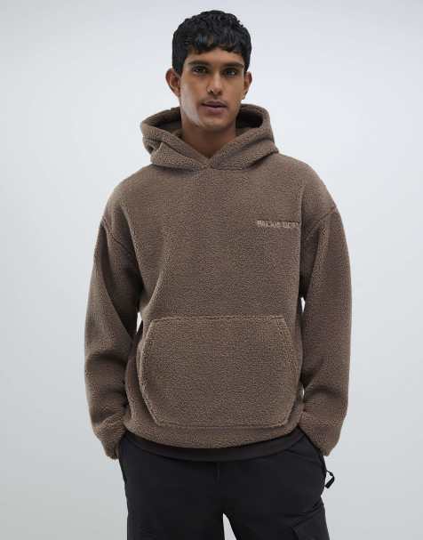 River Island Oversized fit palais dept borg hoodie in brown - view 1