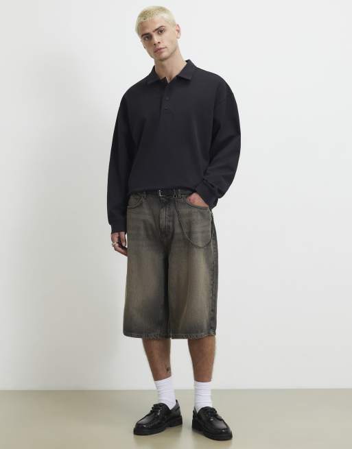 River Island Oversized fit quarter button polo shirt in black, 2 of 4