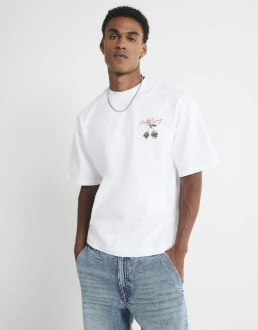 River Island Oversized fit racing cherry t-shirt in white
