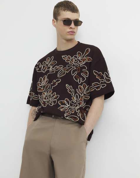 River Island Oversized fit roping floral t-shirt in brown - view 1