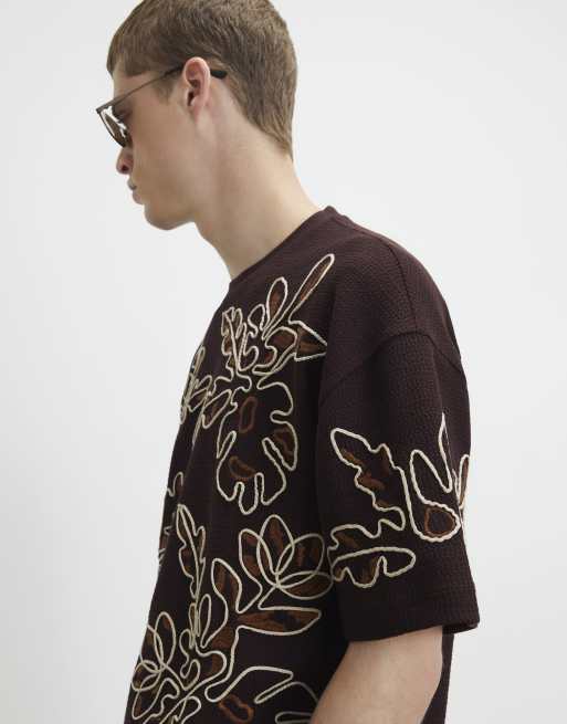 River Island Oversized fit roping floral t-shirt in brown, 2 of 4