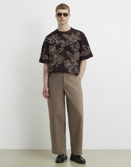 River Island Oversized fit roping floral t-shirt in brown, 3 of 4