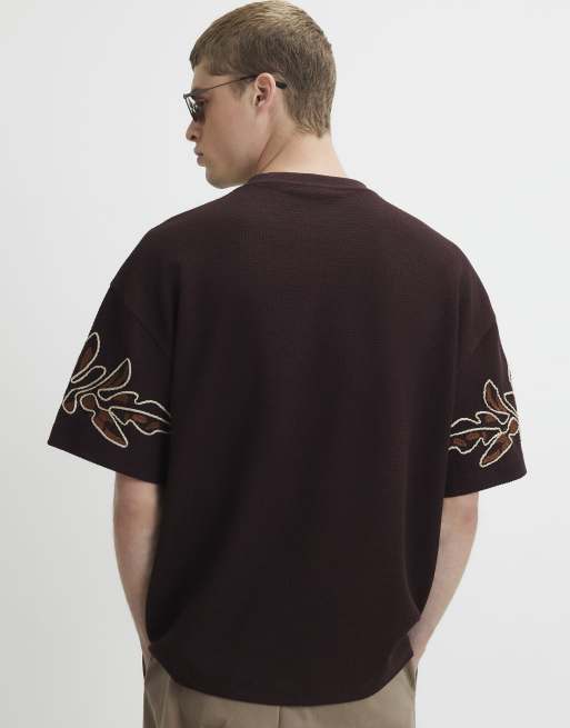 River Island Oversized fit roping floral t-shirt in brown, 4 of 4