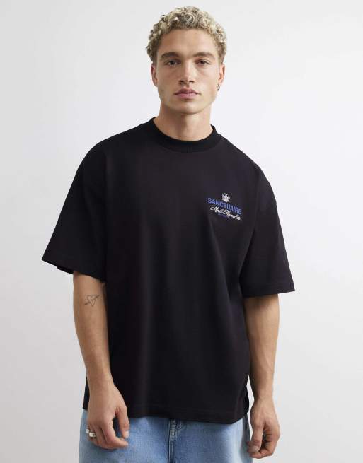 River Island Oversized fit sanctuaire crest t-shirt in black, 2 of 4