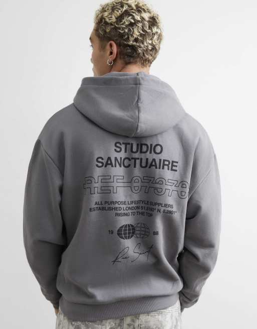 River Island Oversized fit sanctuaire hoodie in grey, 4 of 4