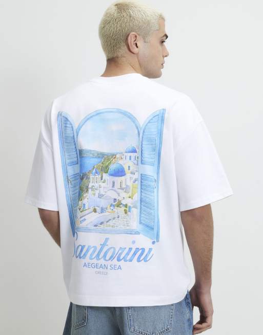 River Island Oversized fit santorini scenic t-shirt in white, 3 of 4