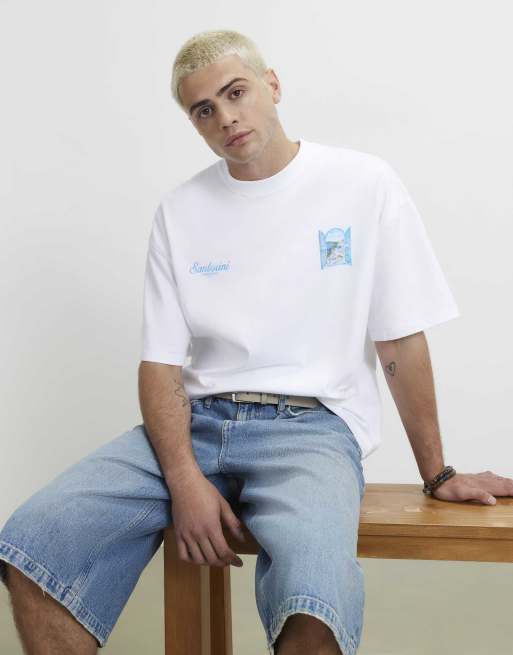 River Island Oversized fit santorini scenic t-shirt in white, 4 of 4
