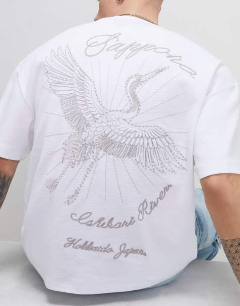 River Island Oversized fit sappora crane t-shirt in white