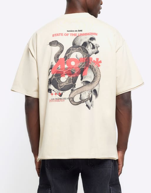 River Island Oversized fit snake graphic t-shirt in stone - light | ASOS