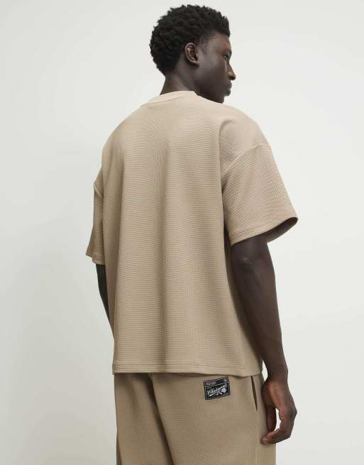 River Island Oversized fit waffle textured t-shirt in stone , 4 of 4