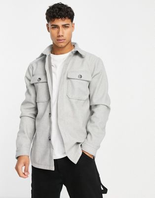 River Island oversized flannel button through shirt in grey