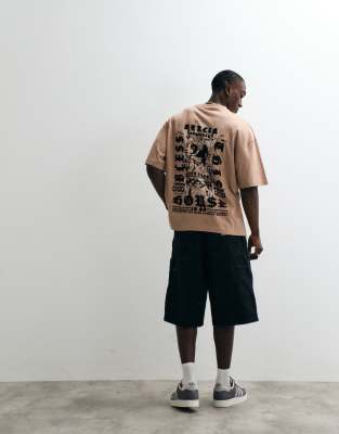 River Island Oversized Flocked Renaissance Print T-shirt In Neutral
