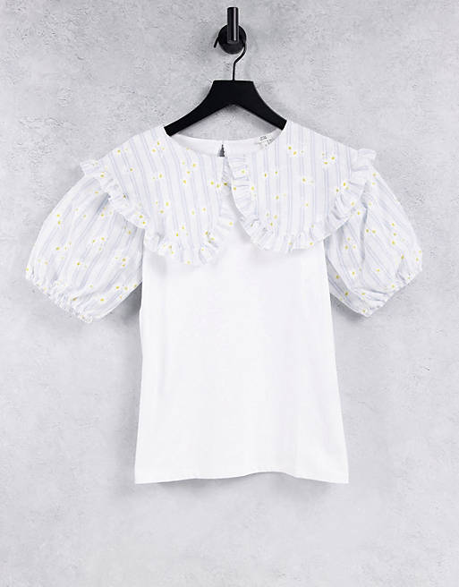 Women River Island oversized gingham collared t-shirt in white 