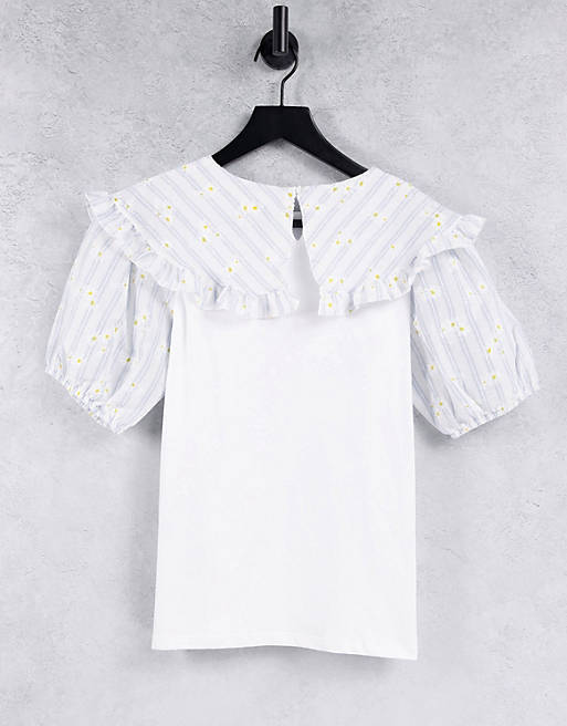 Women River Island oversized gingham collared t-shirt in white 