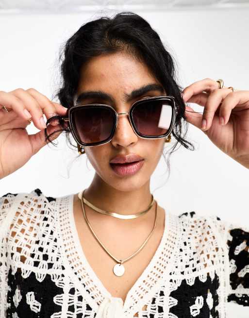 River Island oversized glasses with metal rim in brown | ASOS