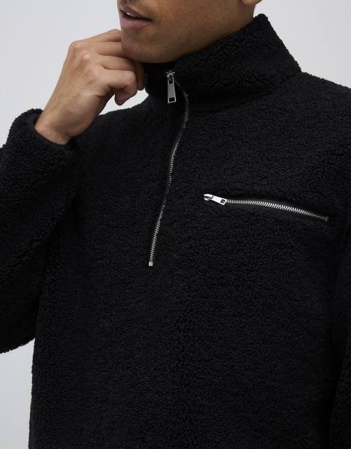 River Island Oversized half zip fleece sweatshirt in black, 3 of 4