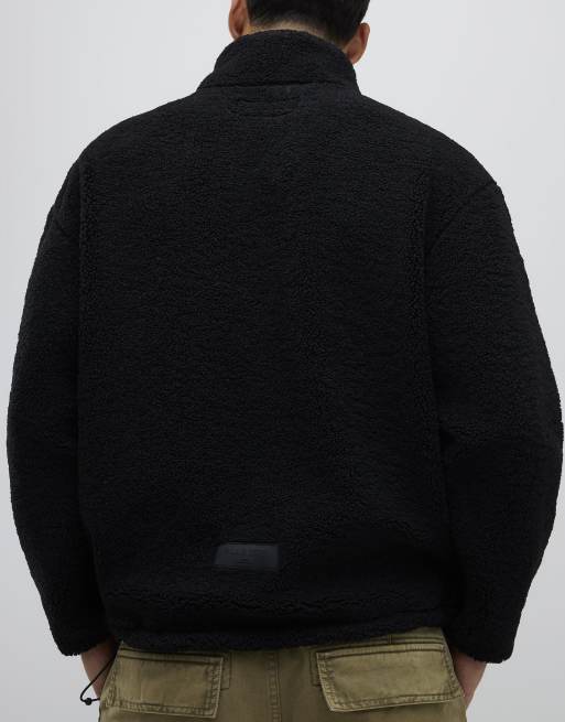 River Island Oversized half zip fleece sweatshirt in black, 4 of 4