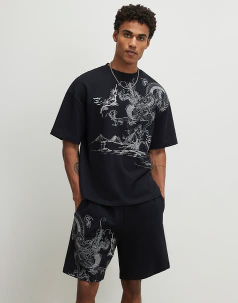 River Island Oversized japanese dragon t-shirt in black