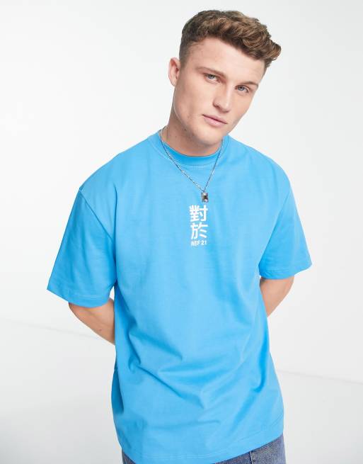 River Island oversized Japanese print t-shirt in blue