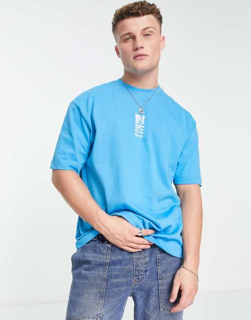 River Island oversized Japanese print t-shirt in blue