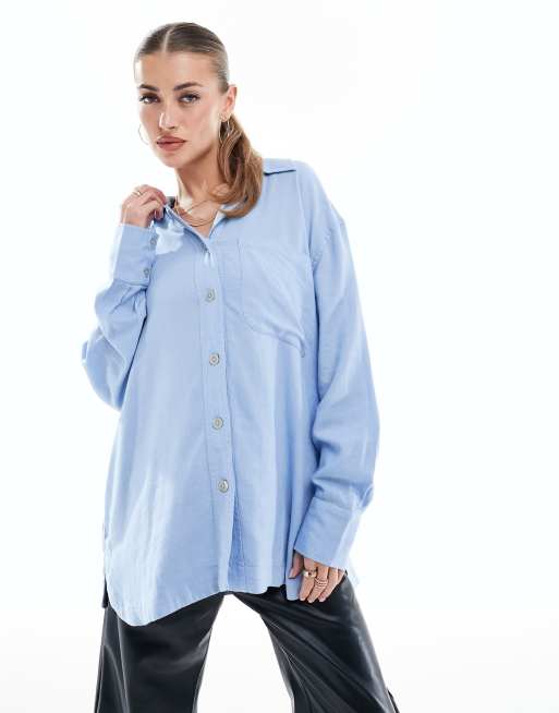 River Island oversized linen shirt in blue