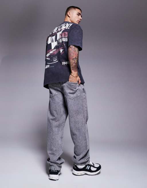 River Island oversized Monaco motocross t-shirt in washed black, 4 of 4