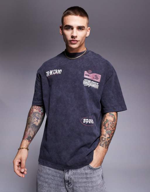 River Island oversized Monaco motorcross t-shirt in washed black, 2 of 4